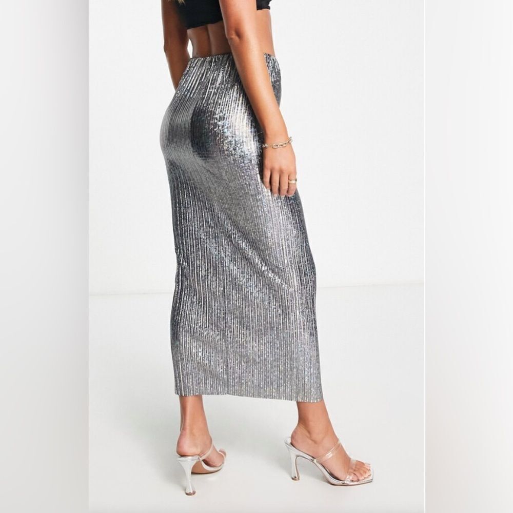 Topshop iridescent pleated  midi skirt US size 2 - Picture 2 of 7